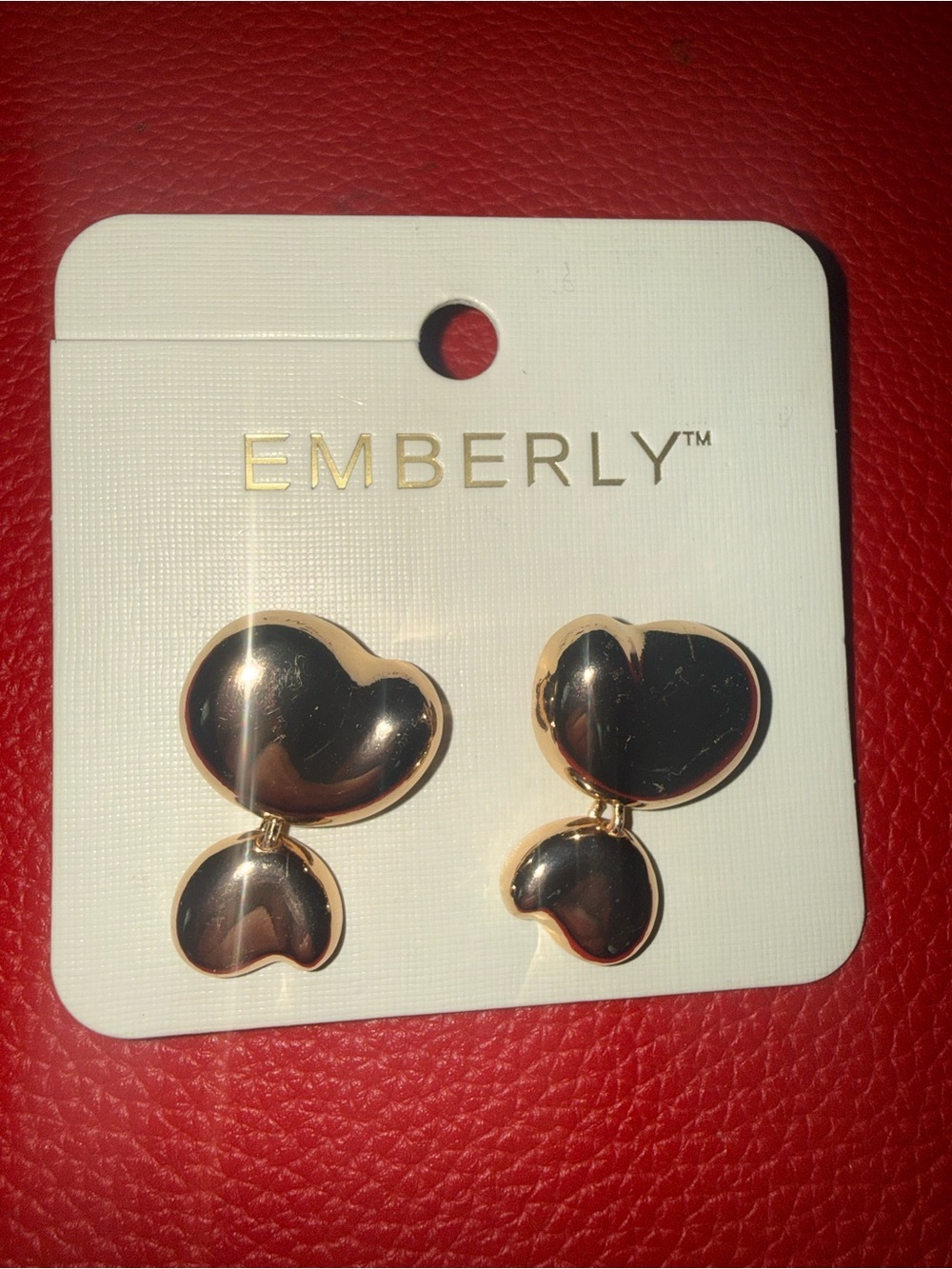 Emberly Gold Heart Drop Earrings - Shiny Gold Double-Heart Design